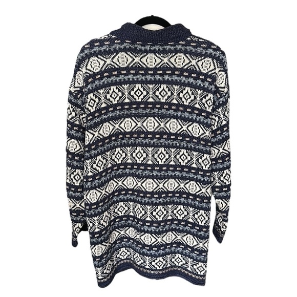 MOTHERHOOD Tribal Style Knit Cardigan Sweater Zip Up Blue Beige Size Large - Picture 9 of 17